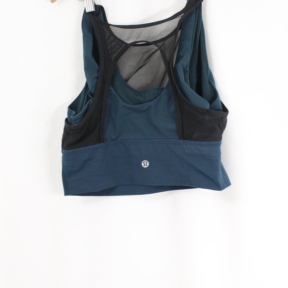Lululemon High Neck Black Mesh Medium Support Women's Size 8 Blue Sports Bra - Picture 4 of 5